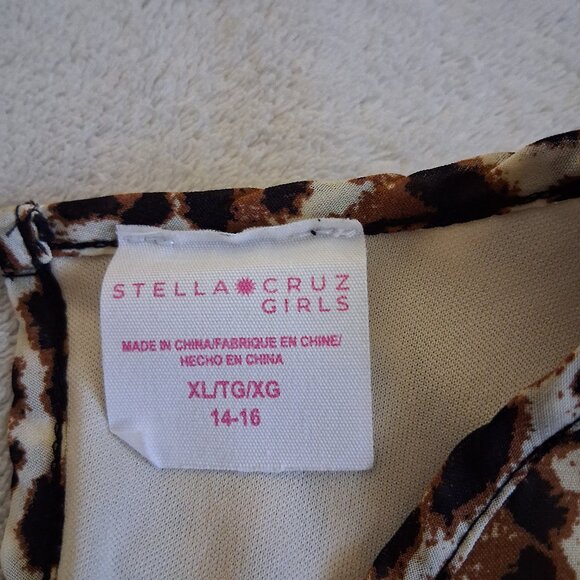 Stella Cruz Girls Size XL (14-16) Leopard Print Ruffle Sleeve Overlay Romper - Picture 5 of 11